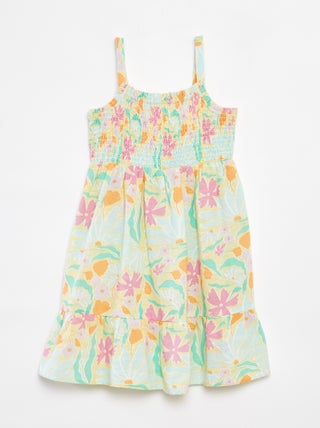 Vestido com favos de mel e linho misturado