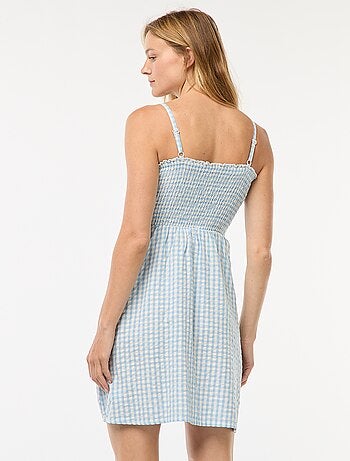 Vestido com favos de mel vichy em seersucker