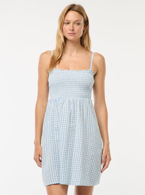 Vestido com favos de mel vichy em seersucker - Kiabi