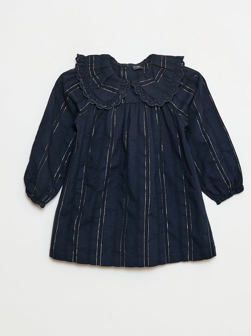 Vestido com fios brilhantes e decote bordado - Kiabi