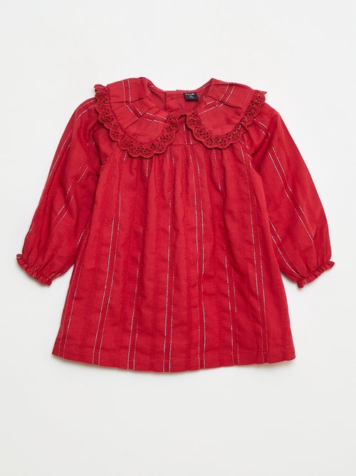 Vestido com fios brilhantes e decote bordado - Kiabi