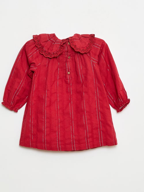 Vestido com fios brilhantes e decote bordado - Kiabi