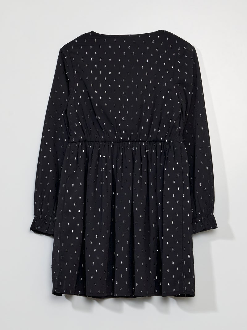 Vestido com folhos a ponto cheio PRETO - Kiabi