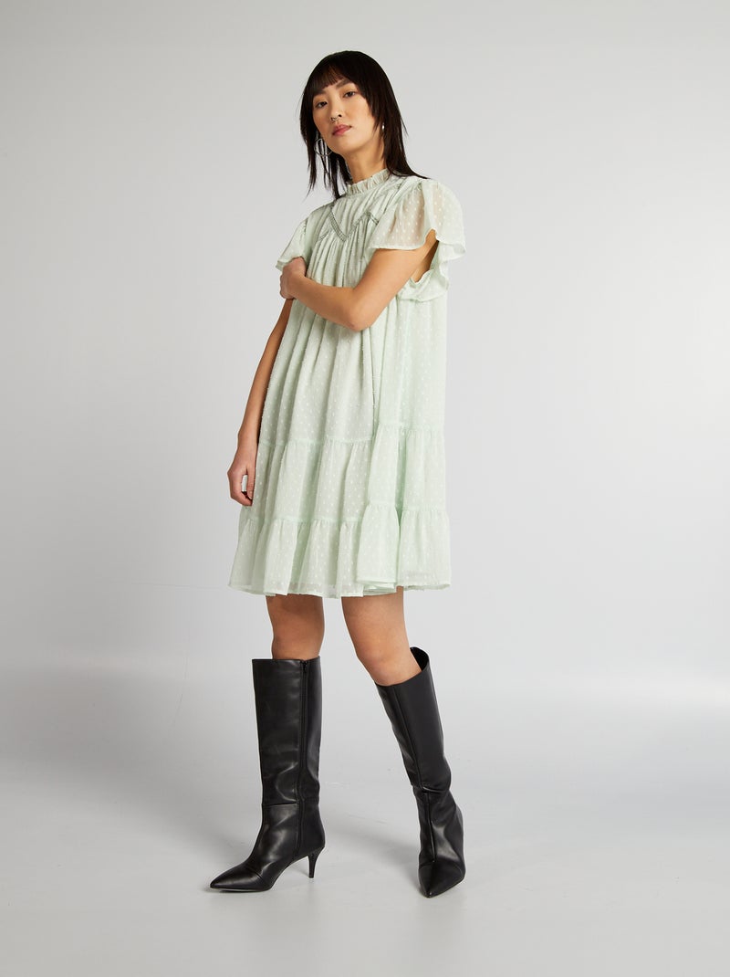 Vestido com folhos a ponto cheio VERDE - Kiabi