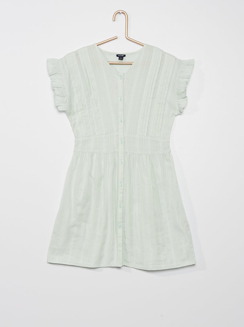 Vestido com folhos Azul - Kiabi