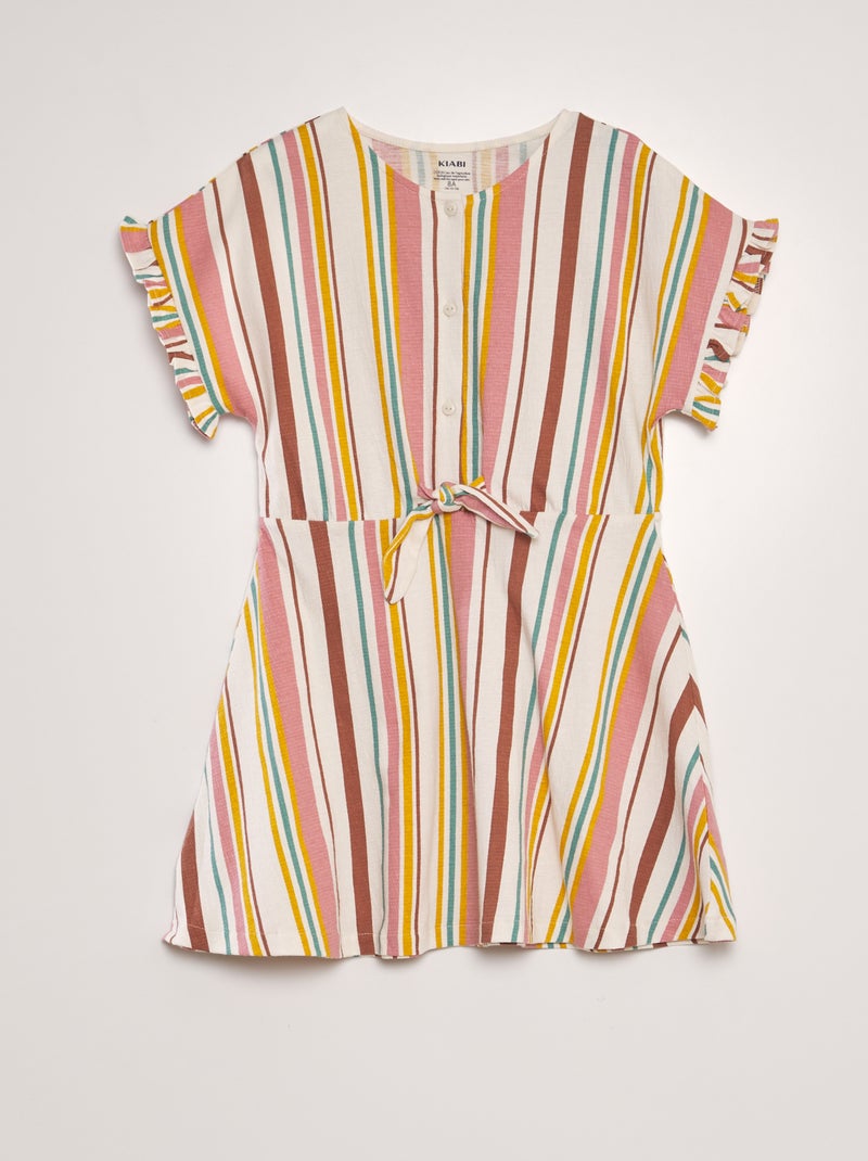 Vestido com folhos BEGE - Kiabi