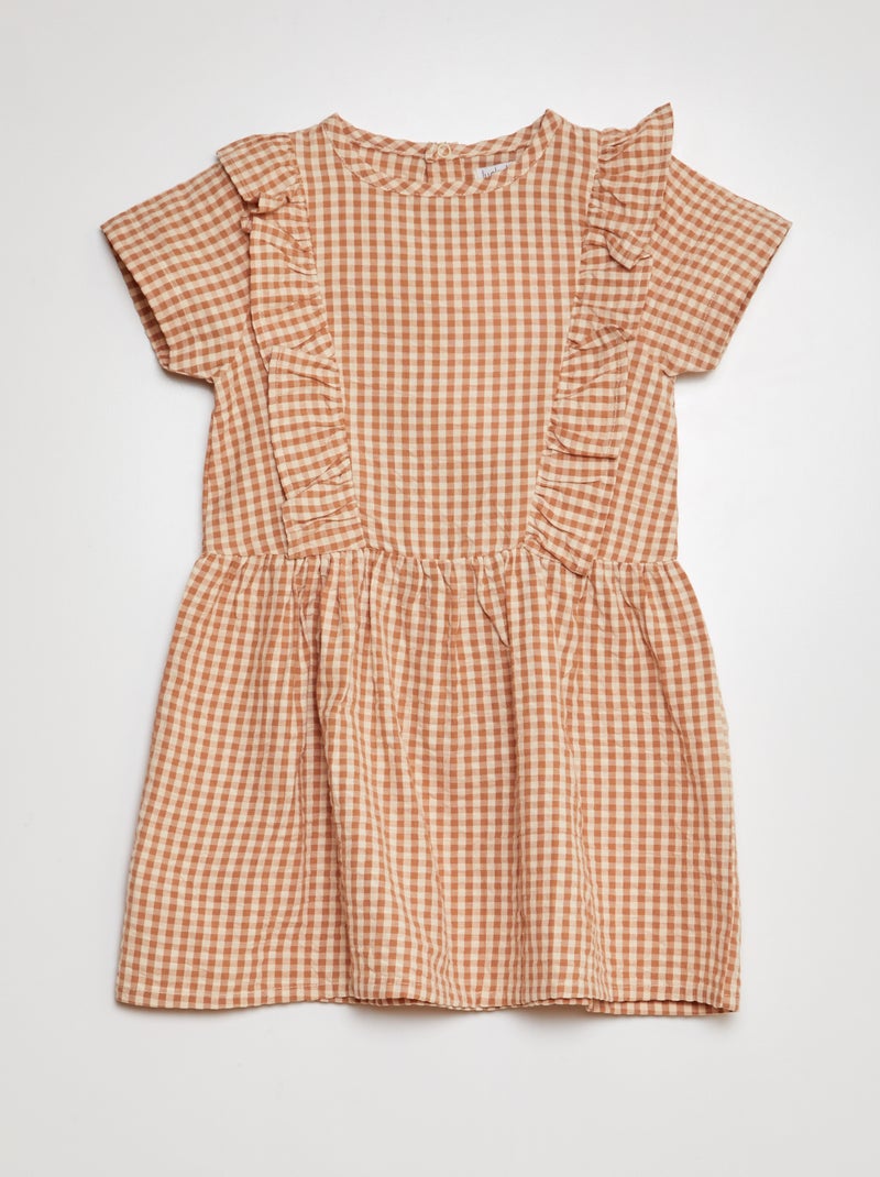 Vestido com folhos BEGE - Kiabi