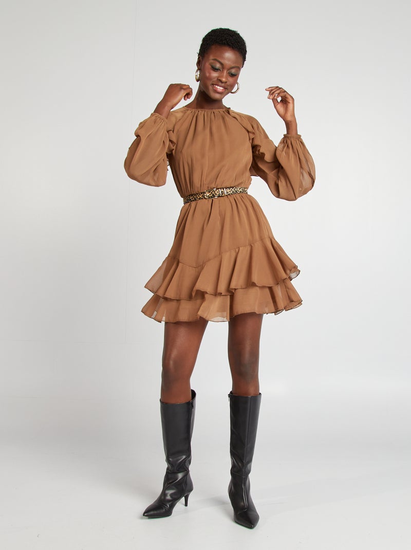 Vestido com folhos CASTANHO - Kiabi