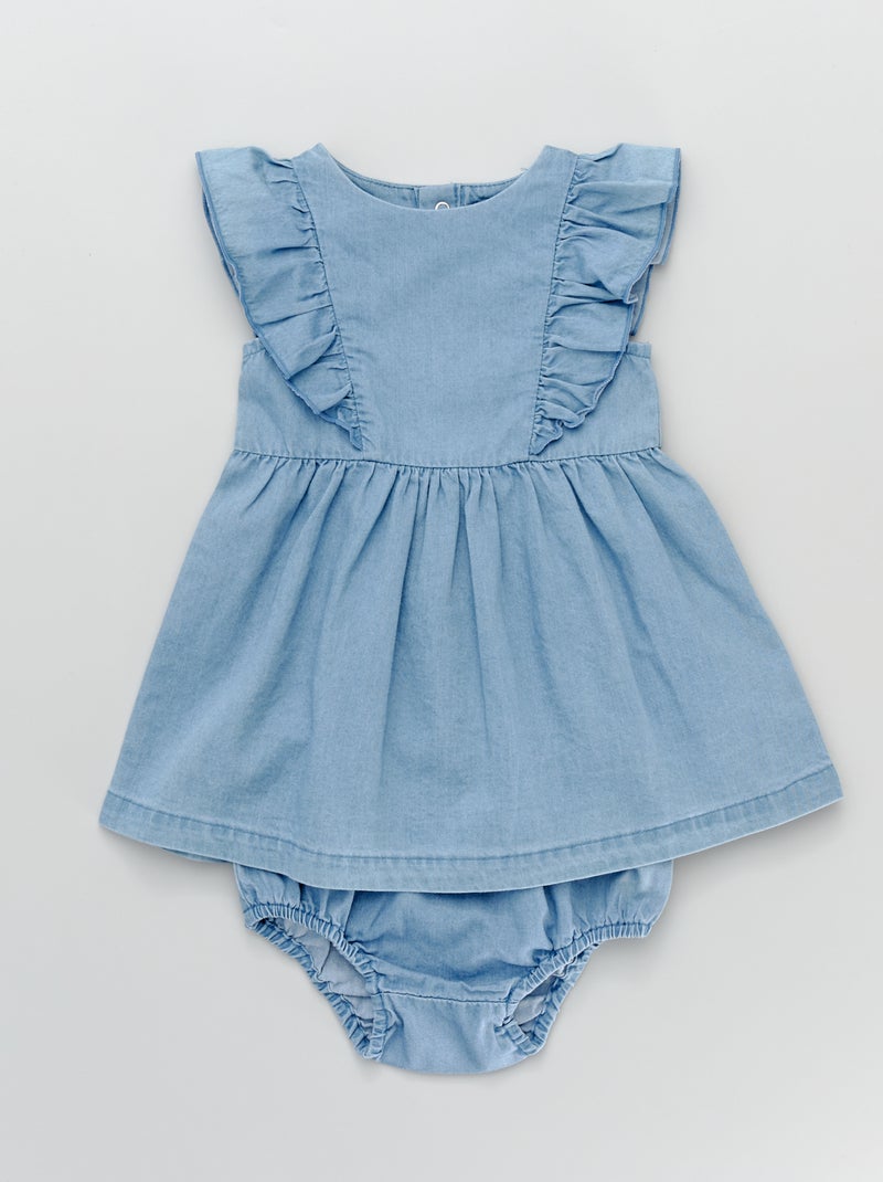 Vestido com folhos + cuecas de ganga leve AZUL - Kiabi