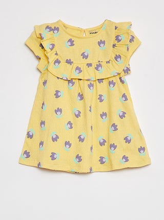 Vestido com folhos de manga curta