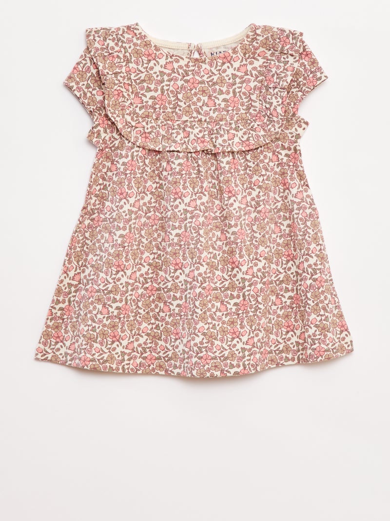 Vestido com folhos de manga curta Branco - Kiabi