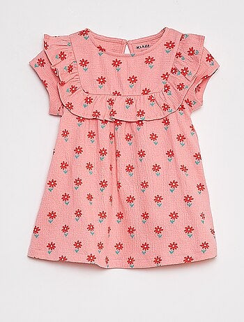 Vestido com folhos de manga curta