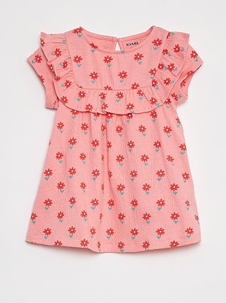 Vestido com folhos de manga curta