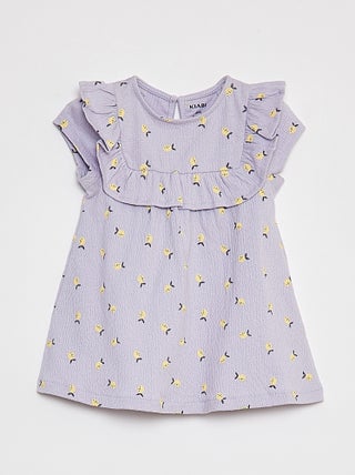 Vestido com folhos de manga curta