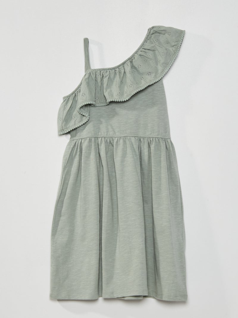 Vestido com folhos e bordado Azul - Kiabi