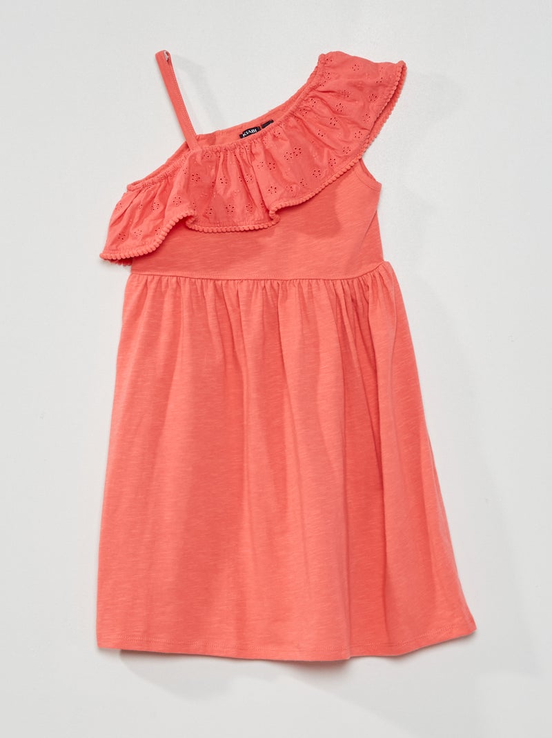 Vestido com folhos e bordado Rosa - Kiabi