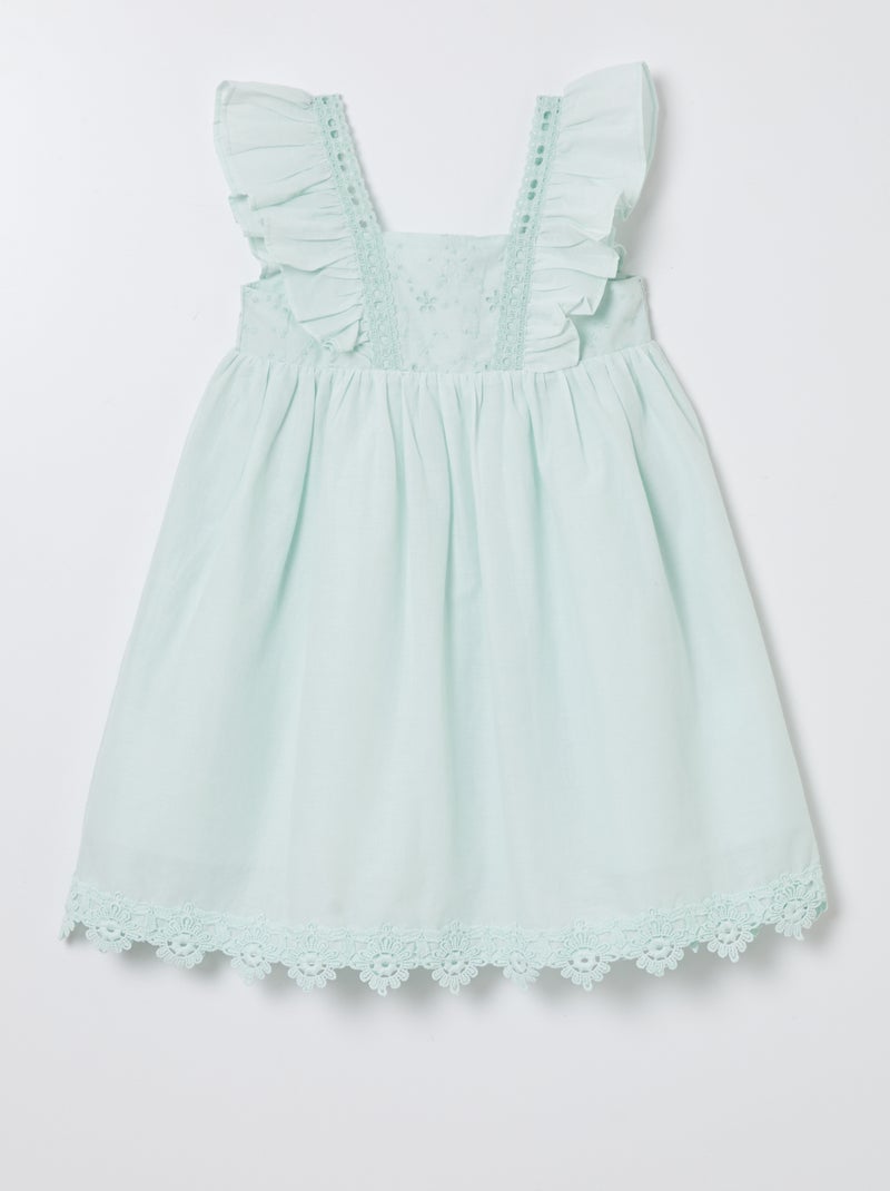 Vestido com folhos e bordados Azul - Kiabi