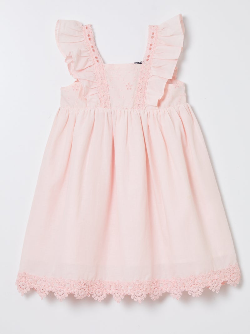 Vestido com folhos e bordados ROSA - Kiabi