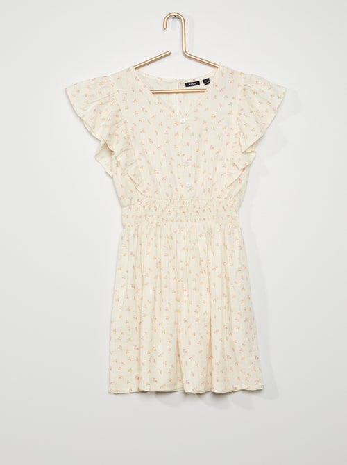 Vestido com folhos e cós com favos de mel - Kiabi