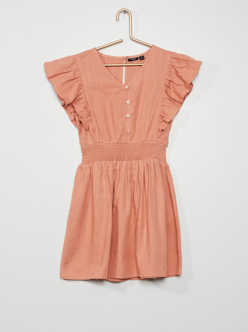 Vestido com folhos e cós com favos de mel Rosa - Kiabi
