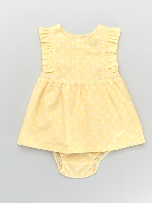 Vestido com folhos e estampado 'flores' - Kiabi