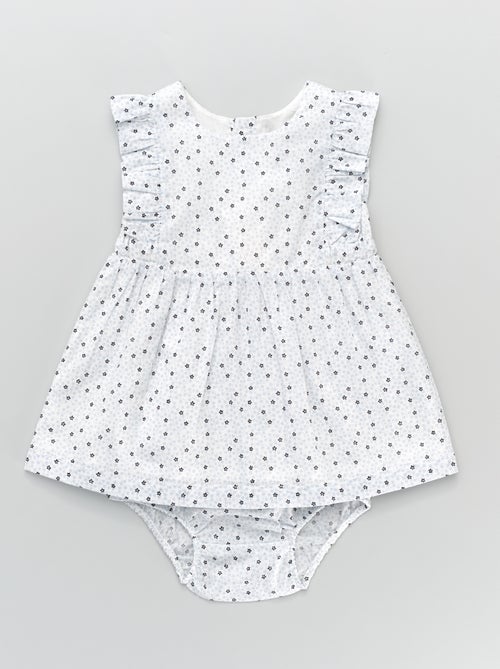 Vestido com folhos e estampado 'flores' - Kiabi