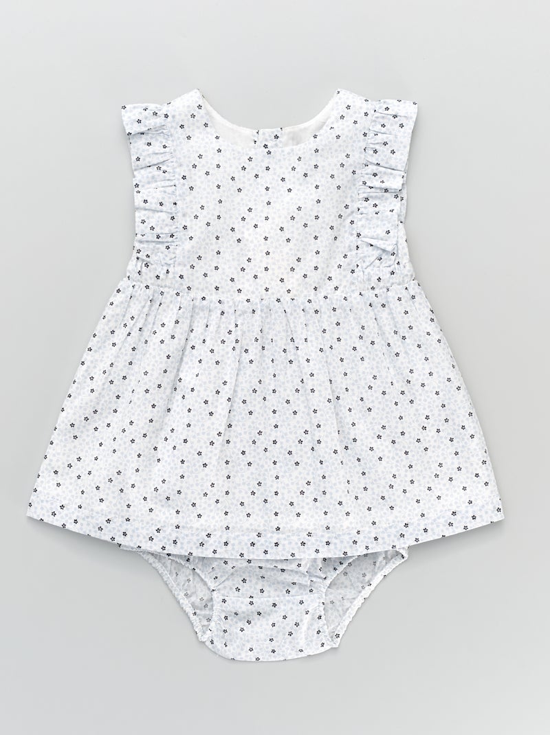 Vestido com folhos e estampado 'flores' BRANCO - Kiabi
