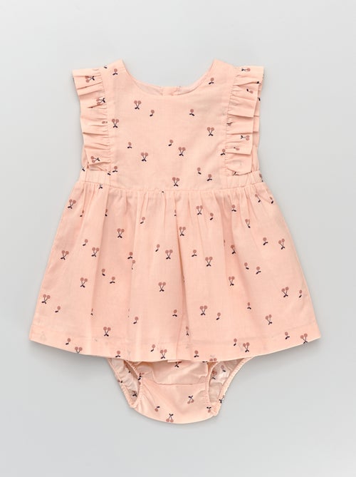 Vestido com folhos e estampado 'flores' - Kiabi