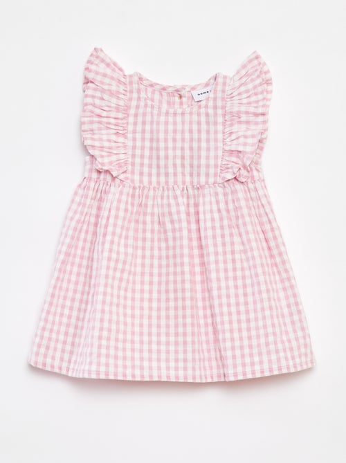Vestido com folhos e estampado vichy 'Name It' - Kiabi