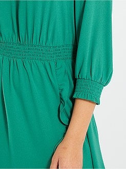 Vestido com folhos e favos de mel - Kiabi