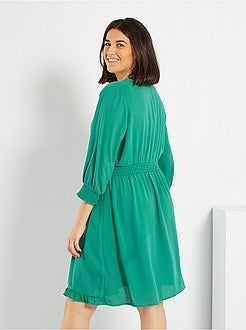 Vestido com folhos e favos de mel - Kiabi