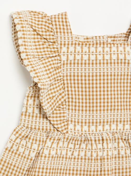 Vestido com folhos e padrão xadrez - Kiabi