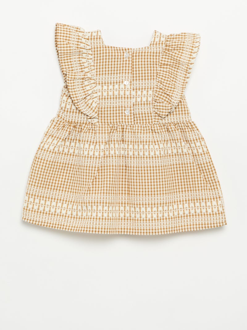 Vestido com folhos e padrão xadrez Castanho - Kiabi