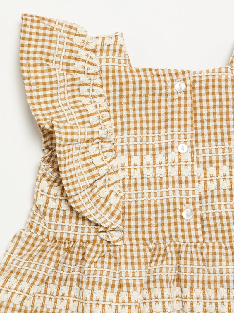 Vestido com folhos e padrão xadrez Castanho - Kiabi
