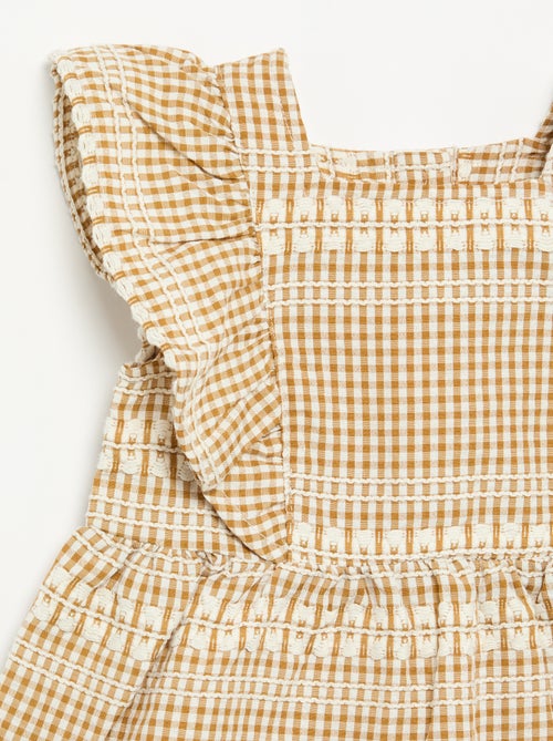 Vestido com folhos e padrão xadrez - Kiabi