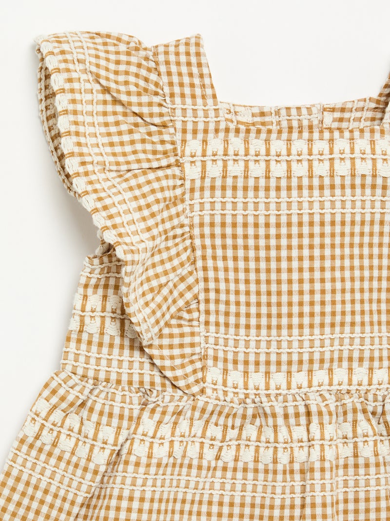 Vestido com folhos e padrão xadrez Castanho - Kiabi
