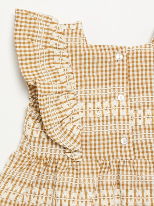 Vestido com folhos e padrão xadrez - Kiabi
