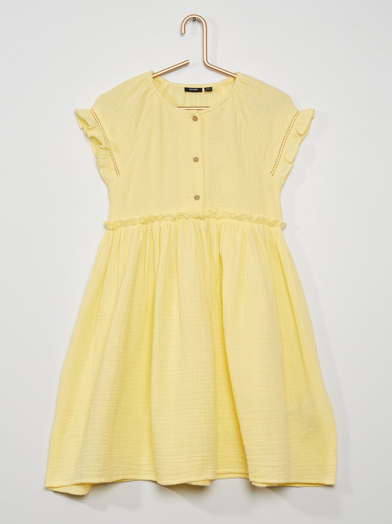 Vestido com folhos em malha gofrada AMARELO - Kiabi