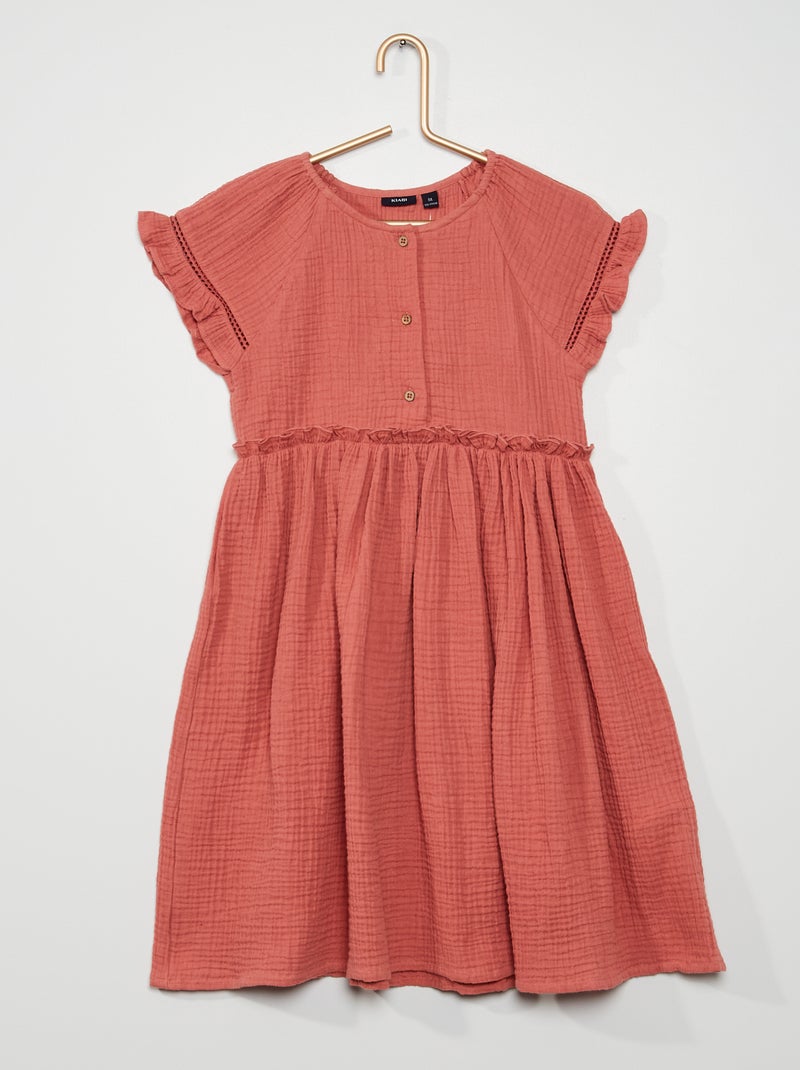 Vestido com folhos em malha gofrada ROSA - Kiabi