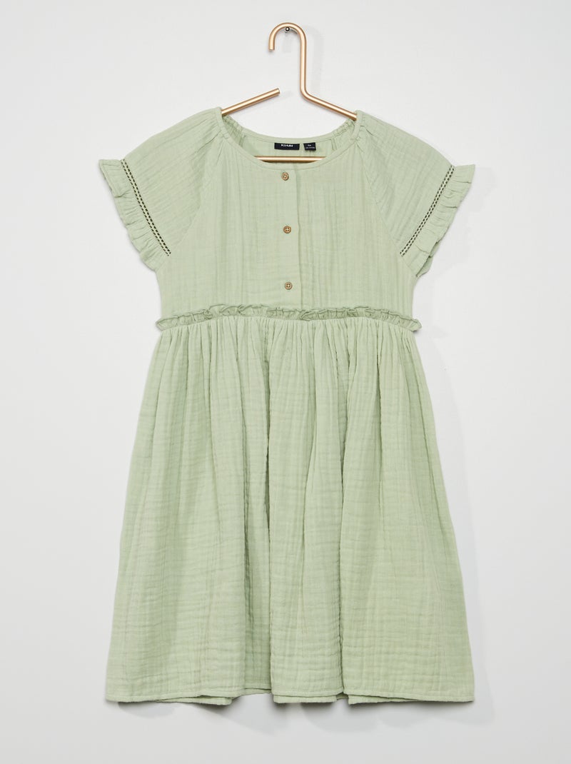 Vestido com folhos em malha gofrada VERDE - Kiabi