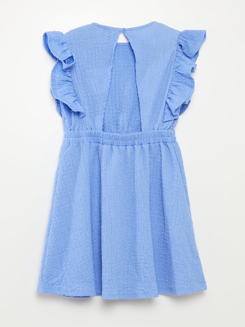 Vestido com folhos em tecido gofrado AZUL - Kiabi