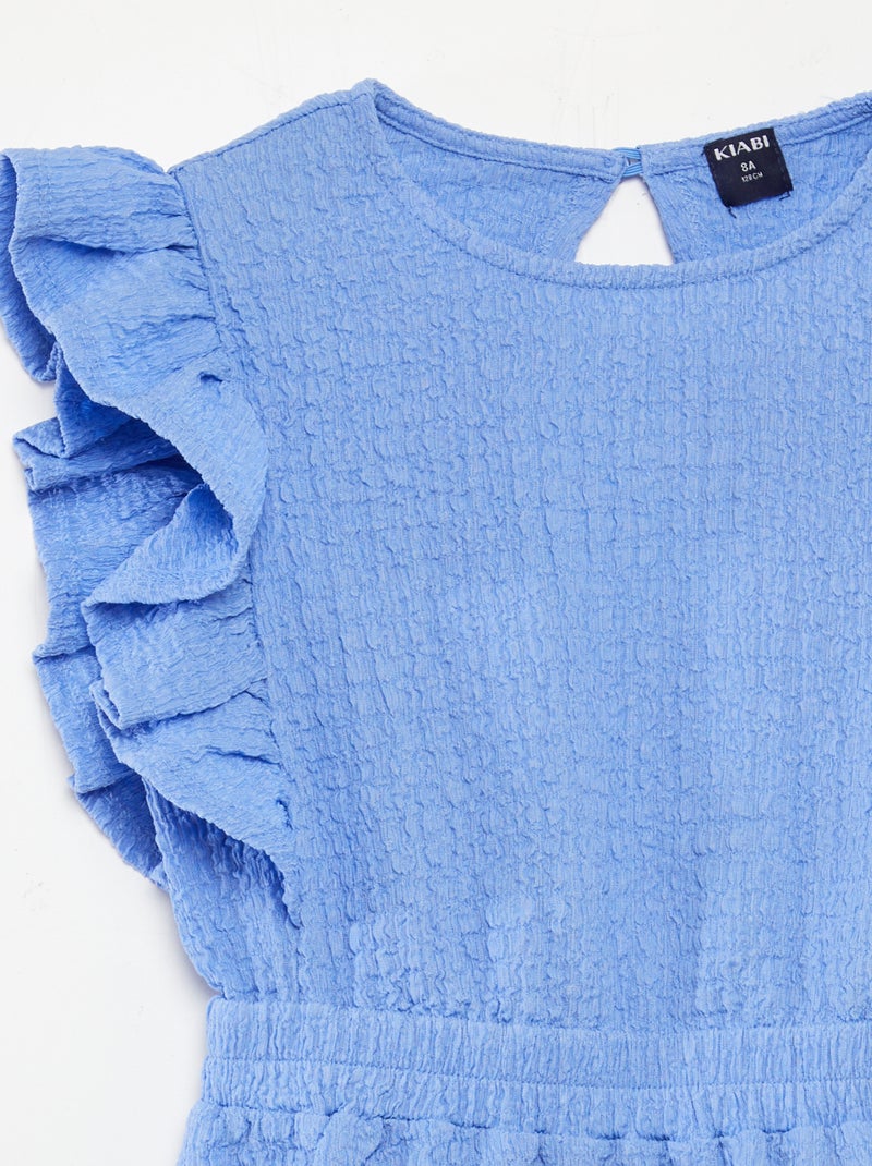 Vestido com folhos em tecido gofrado AZUL - Kiabi