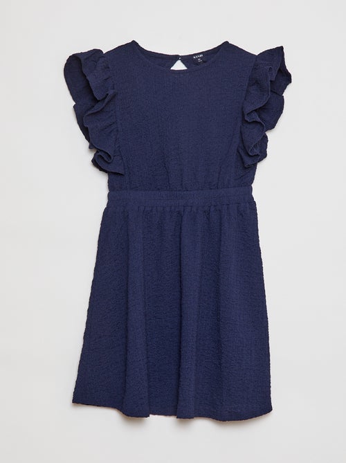 Vestido com folhos em tecido gofrado - Kiabi