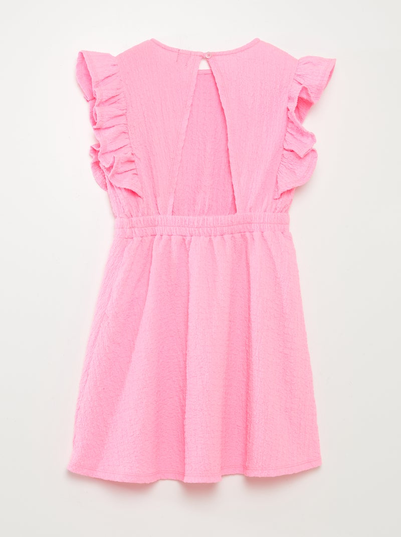 Vestido com folhos em tecido gofrado ROSA - Kiabi