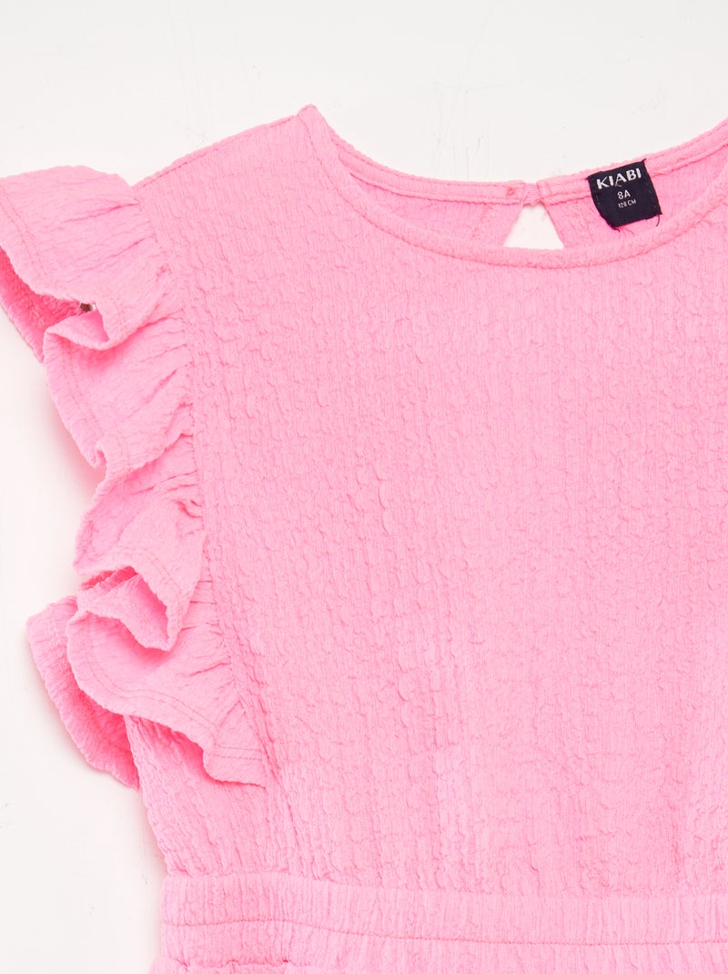 Vestido com folhos em tecido gofrado ROSA - Kiabi