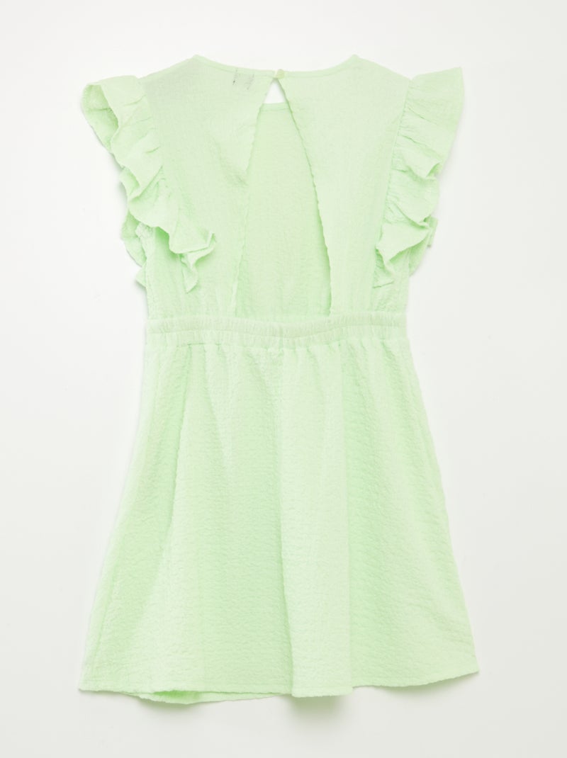 Vestido com folhos em tecido gofrado VERDE - Kiabi