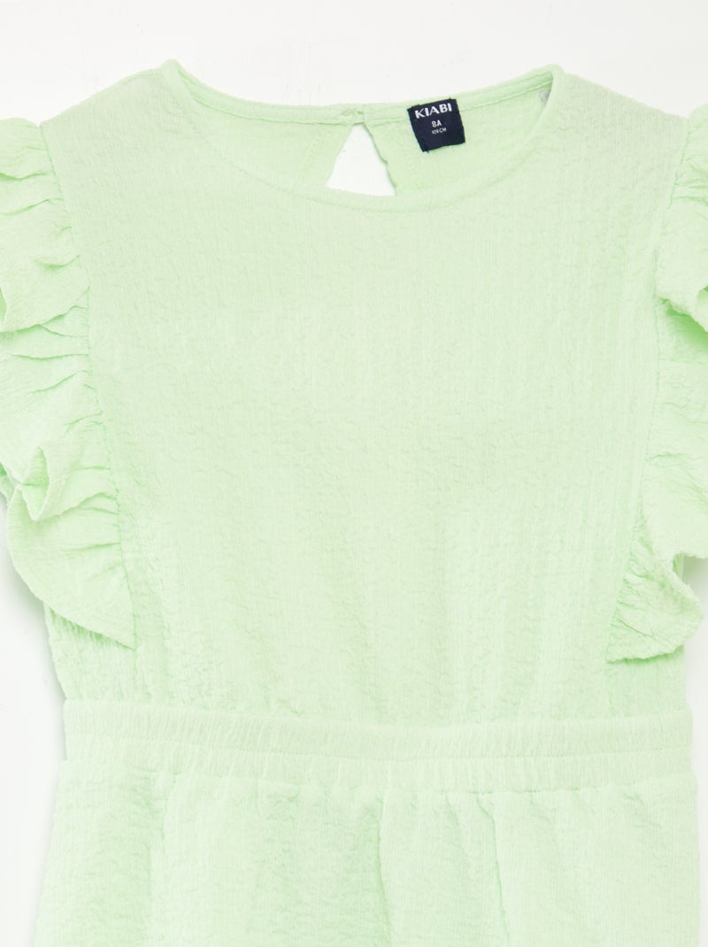 Vestido com folhos em tecido gofrado VERDE - Kiabi