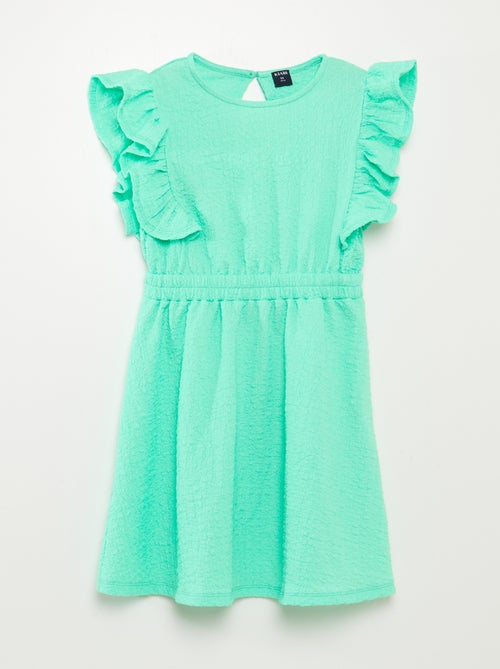 Vestido com folhos em tecido gofrado - Kiabi