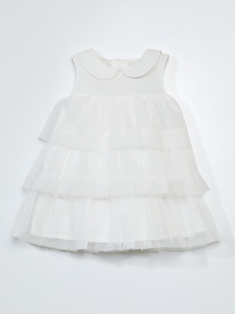 Vestido com folhos em tule Branco - Kiabi