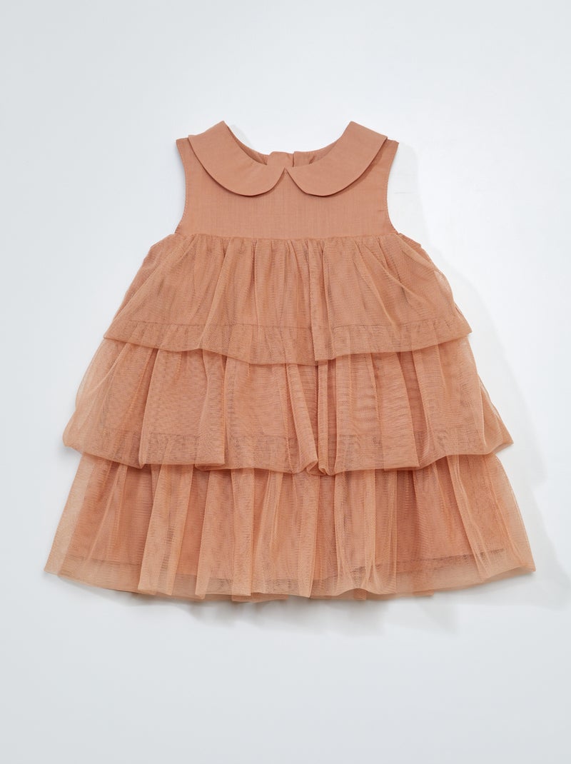 Vestido com folhos em tule ROSA - Kiabi